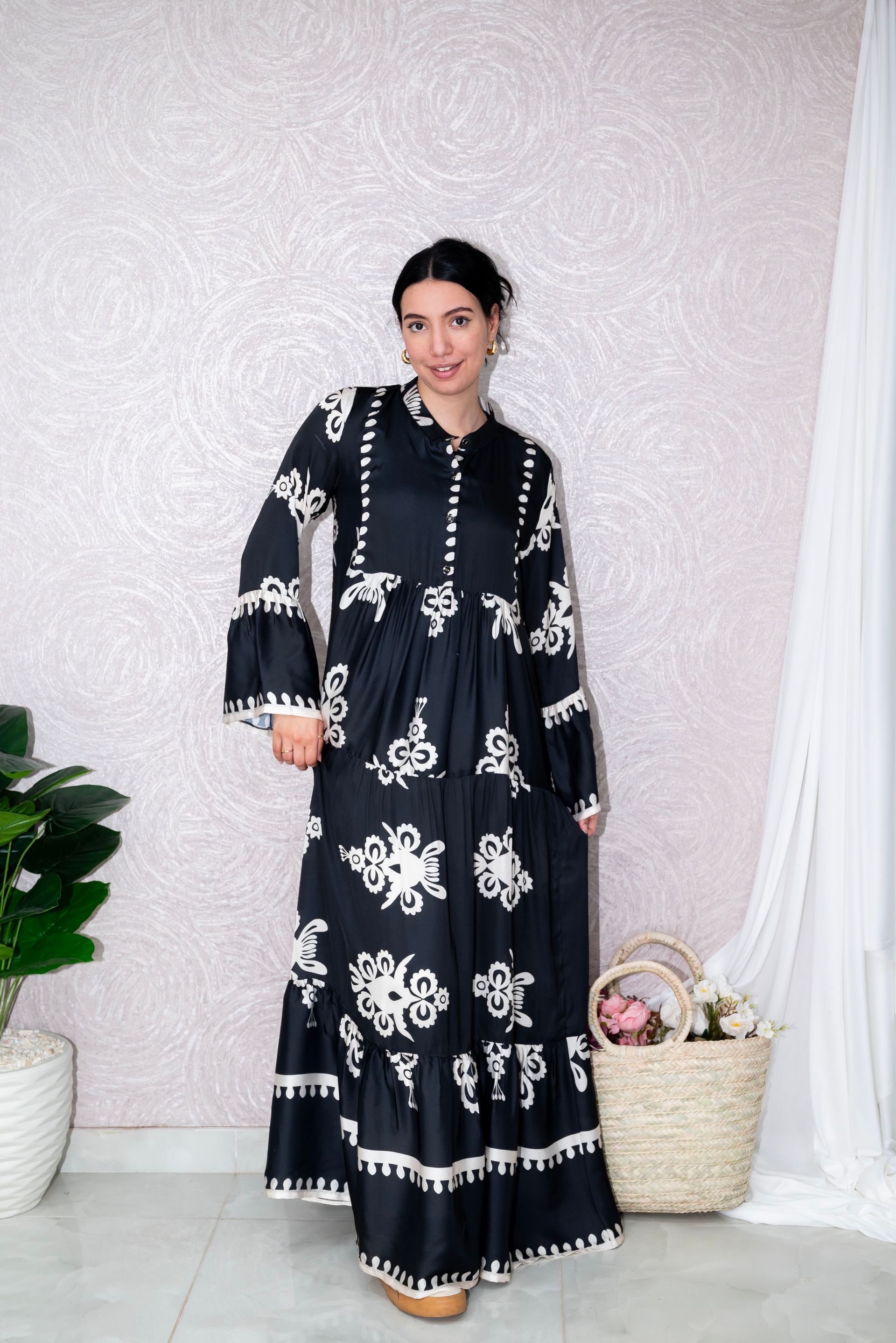 Boho Maxi Dress with Flared Sleeves