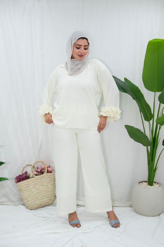 Ruffle Sleeve Pure Linen Co-Ord Set