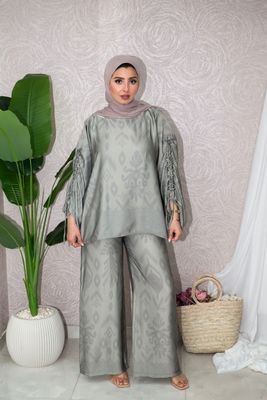 ​Silk Jacquard Set with Ruched Sleeves