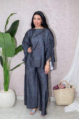 Silk Jacquard Set with Ruched Sleeves
