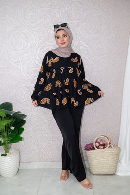 Black Paisley Printed Flared Modest Set – Boho Chic Statement