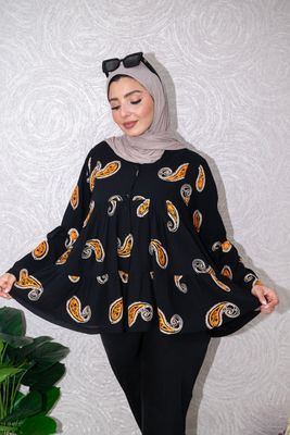 ​Black Tiered Blouse with Paisley Print