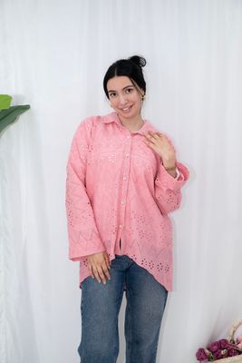 Embroidered Cotton Eyelet Button-Down Shirt