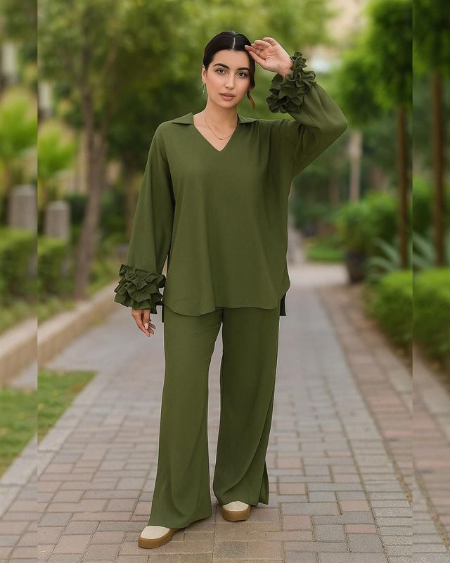 Ruffle sleeve pure linen co-ord set Ruffle sleeve pure linen co-ord set