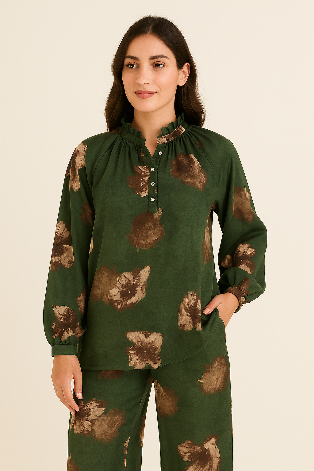 ​Floral Satin Silk Two-Piece Modest Set