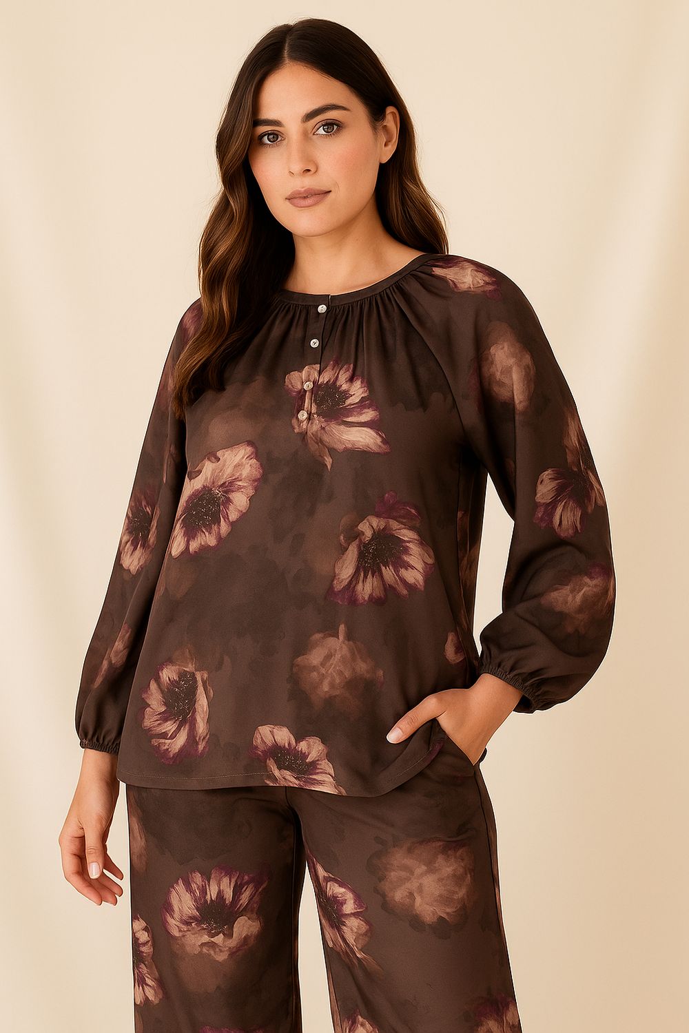 ​Floral Satin Silk Two-Piece Modest Set
