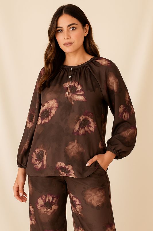Floral Satin Silk Two-Piece Modest Set Floral Satin Silk Two-Piece Modest Set
