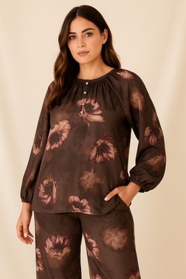 Floral Satin Silk Two-Piece Modest Set Floral Satin Silk Two-Piece Modest Set