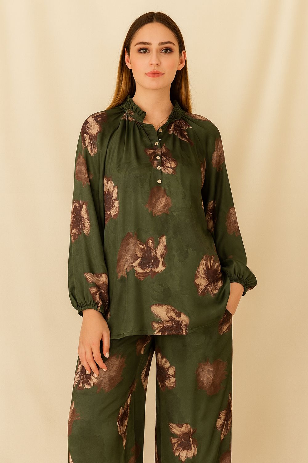 ​Floral Satin Silk Two-Piece Modest Set