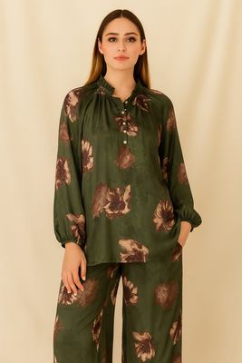 Floral Satin Silk Two-Piece Modest Set Floral Satin Silk Two-Piece Modest Set