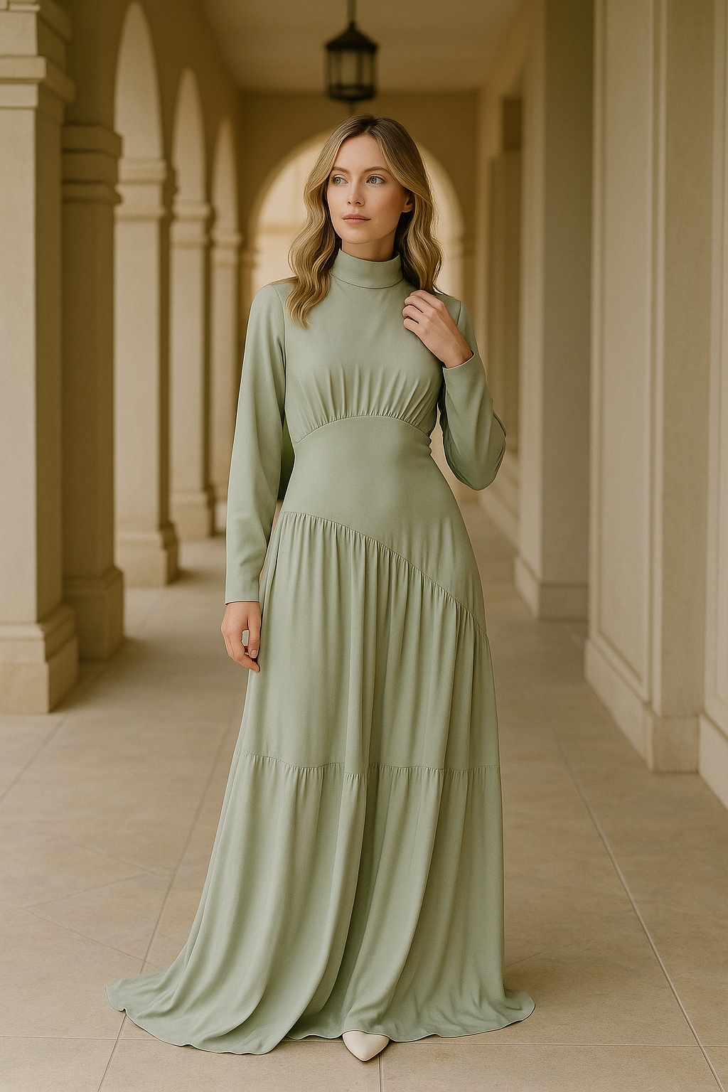 ​Flowing Modest Pleated Maxi Dress