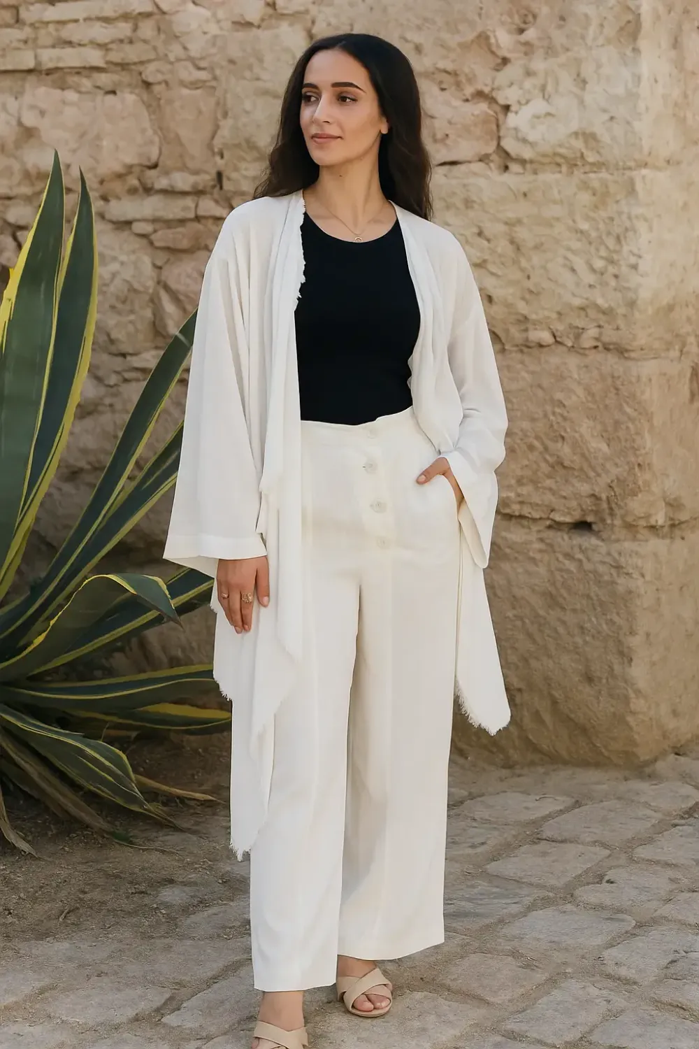 Raw-Edge Layered Pure Linen Co-Ord Set