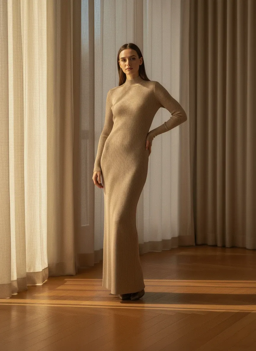 Ripped Basic Beige Dress