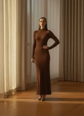 Ripped Basic Brown Dress