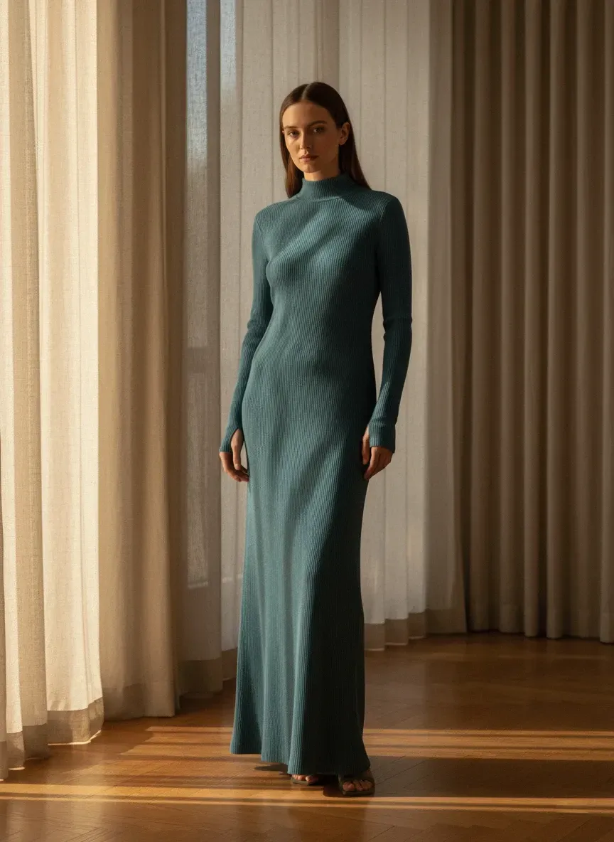 Ripped Basic Petrol Blue Dress