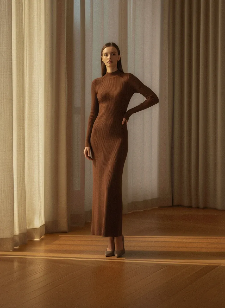 Ripped Basic Brown Dress