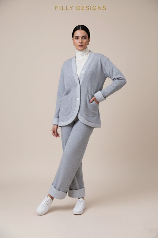 Fin Ribbed wool Heather Grey 2P-Set