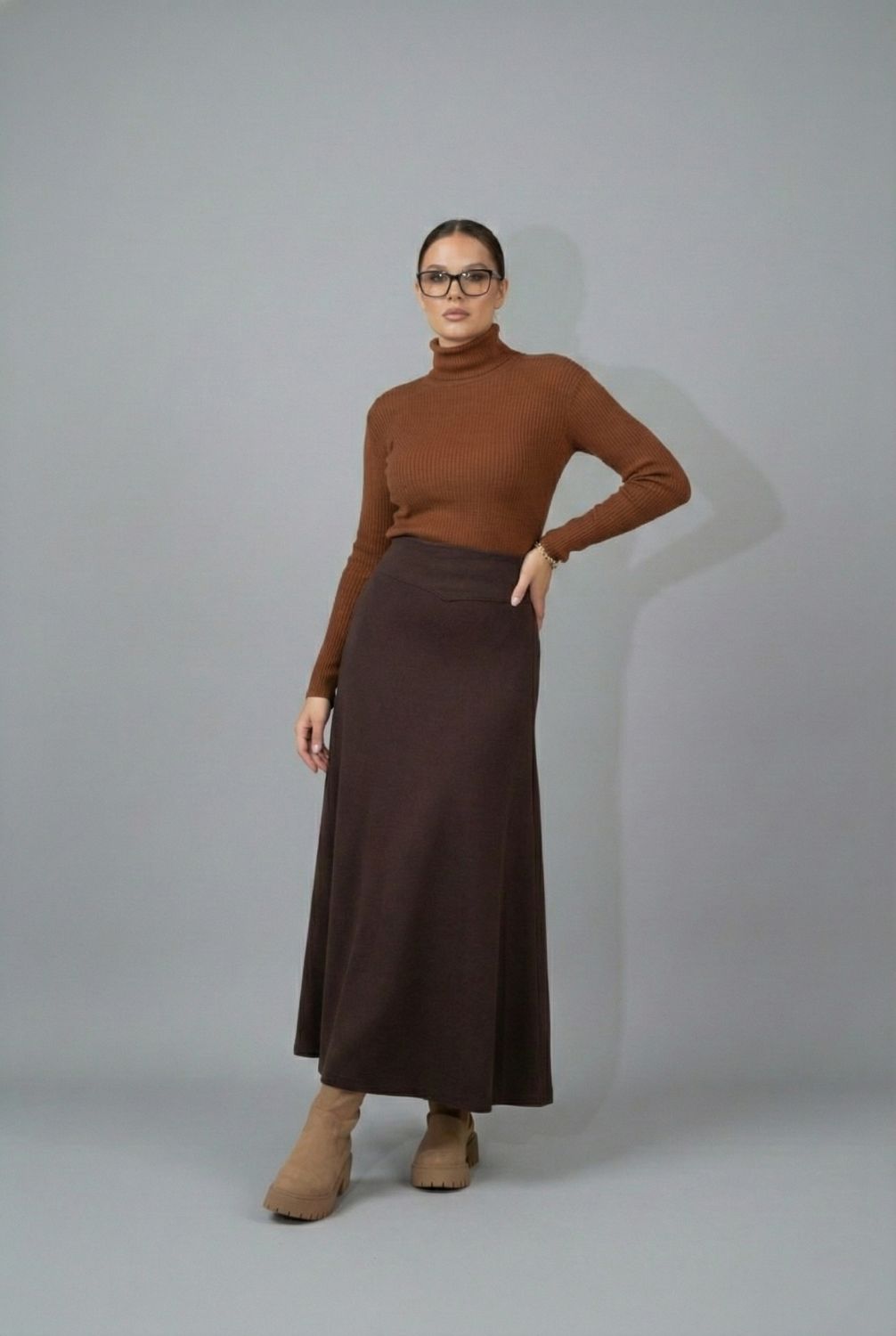 Espresso V-Waist Wool Maxi Skirt Espresso V-Waist Wool Maxi Skirt