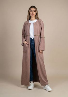 Beige Embellished Long Flowing Cardigan