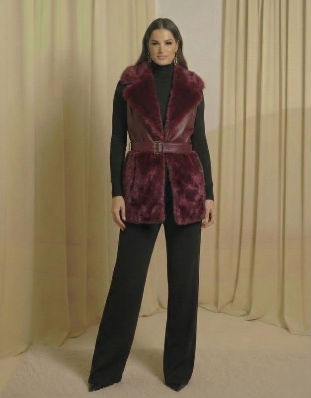 Faux Fur & Leather Belted Vest