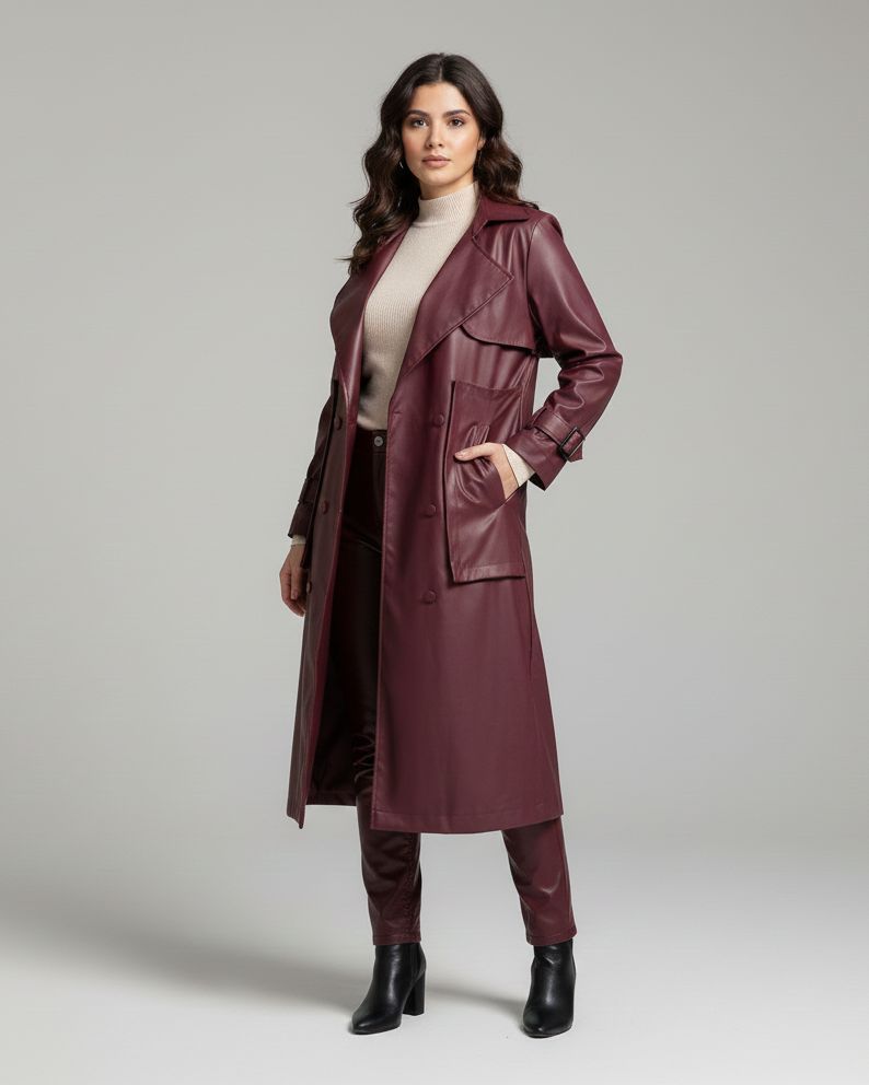 Bordeaux Luxe Leather Trench Coat Bordeaux Luxe Leather Trench Coat