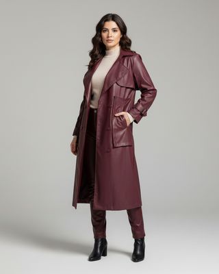 Bordeaux Luxe Leather Trench Coat