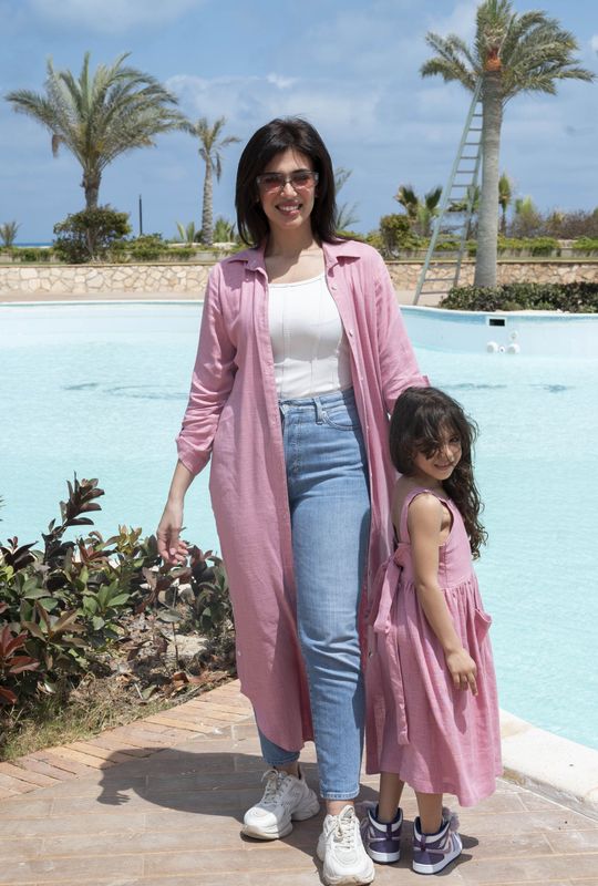 Pure Linen Pink Shirt Dress
