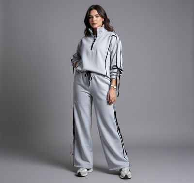 Striped Ribbon Grey half zipper 2P-Set