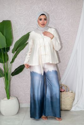 Women's Ombre Blue Wide-Leg Satin Trousers
