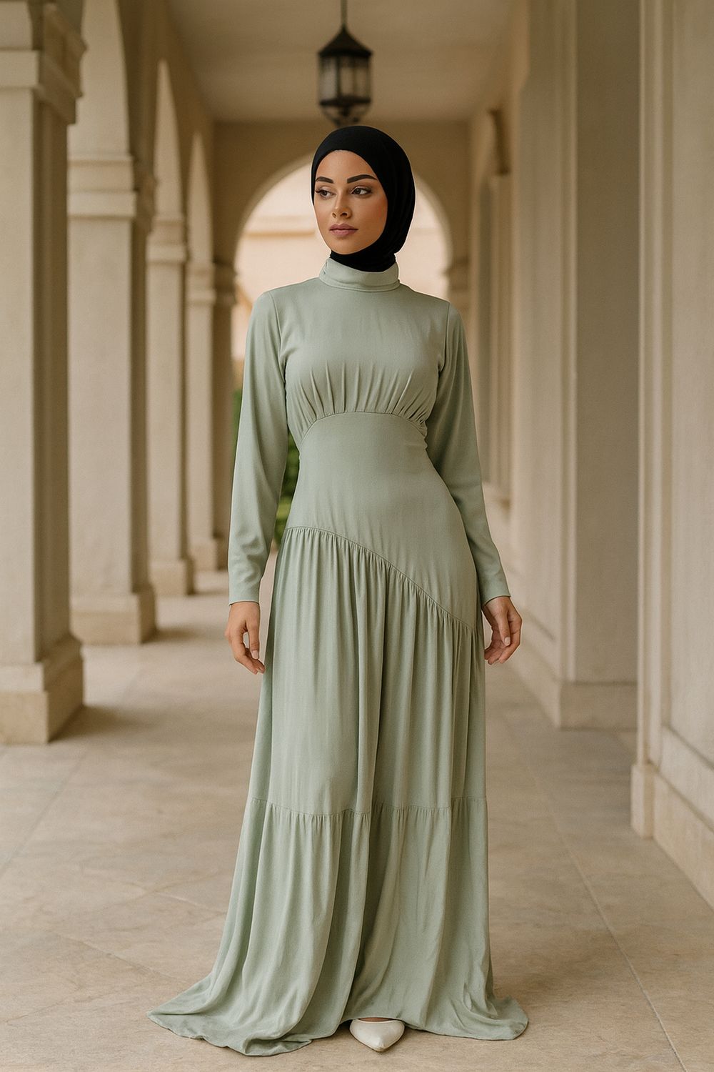 ​Flowing Modest Pleated Maxi Dress