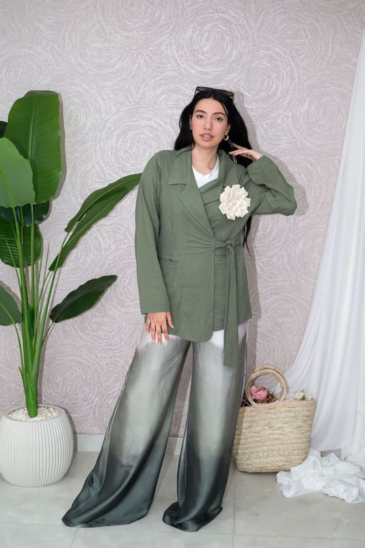 Women's Ombre Olive green Wide-Leg Trousers Women's Ombre Olive green Wide-Leg Trousers