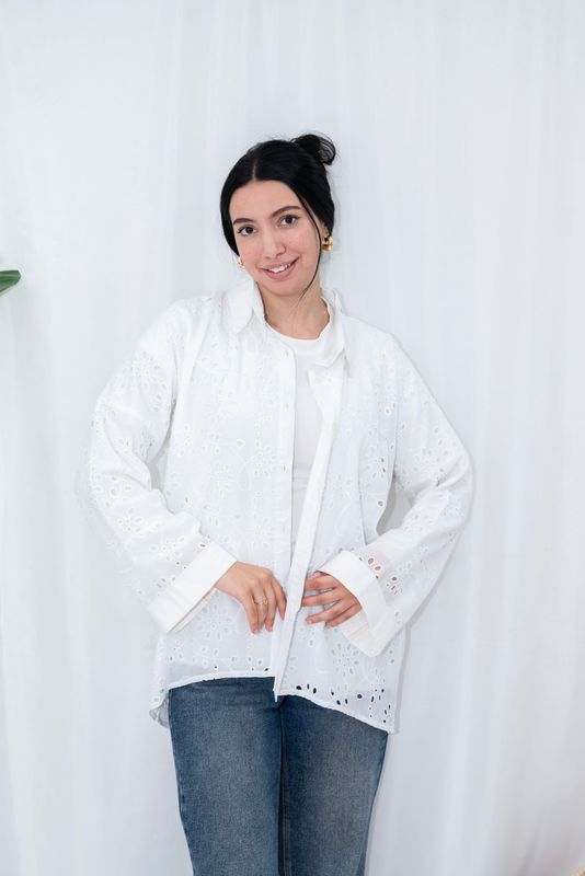 Embroidered Cotton Eyelet Button-Down Shirt Embroidered Cotton Eyelet Button-Down Shirt