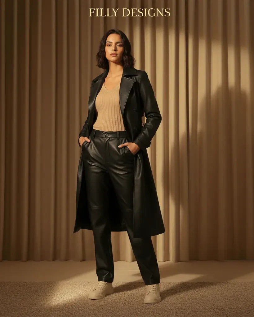 Black Heritage Leather Trench Coat