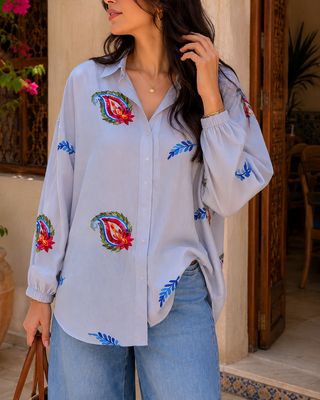 Mosaic Cotton Embroidered Blouse