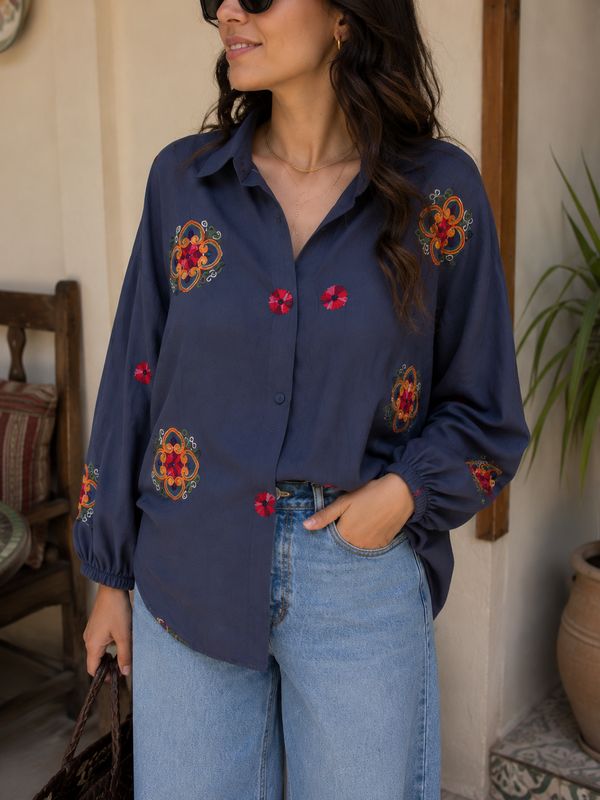 Mosaic Cotton Embroidered Blouse