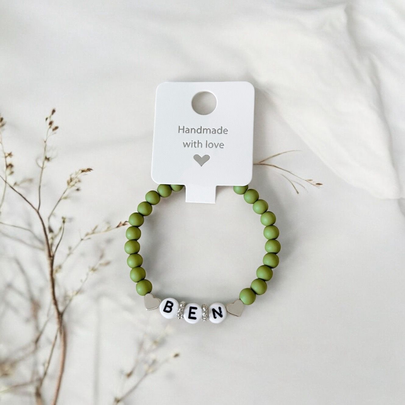 6mm • White Black Silver Bracelet • Buchstabenarmband, Namensarmband