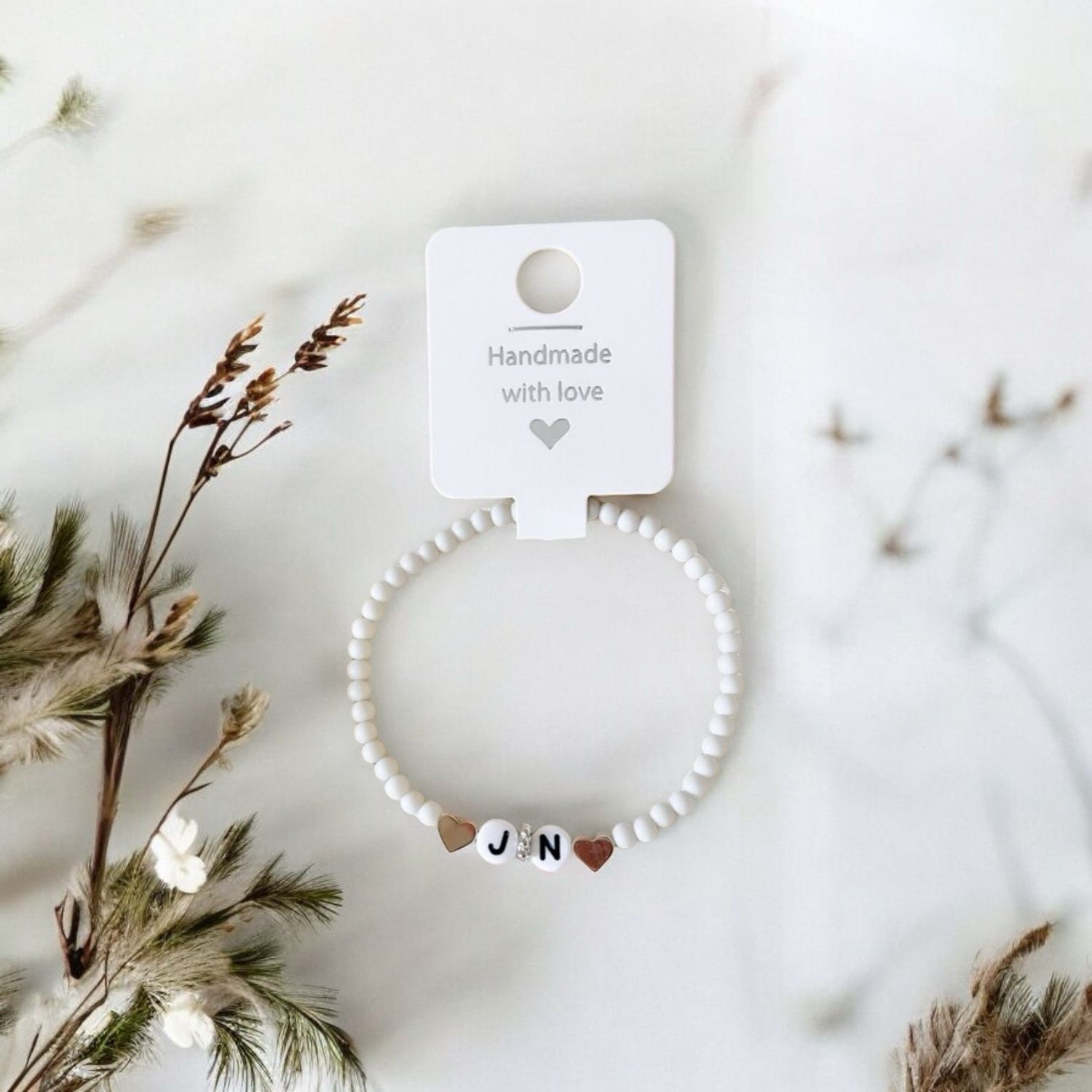 4mm • White Black Silver Bracelet • Buchstabenarmband, Namensarmband