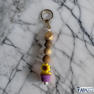 Purple Flower Pot Keychain