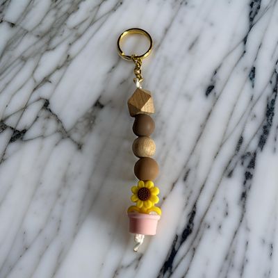 Pink Flower Pot Keychain