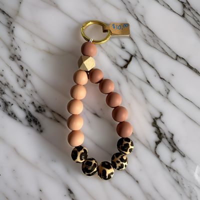 Pink Leopard Print Wristlet Keychain