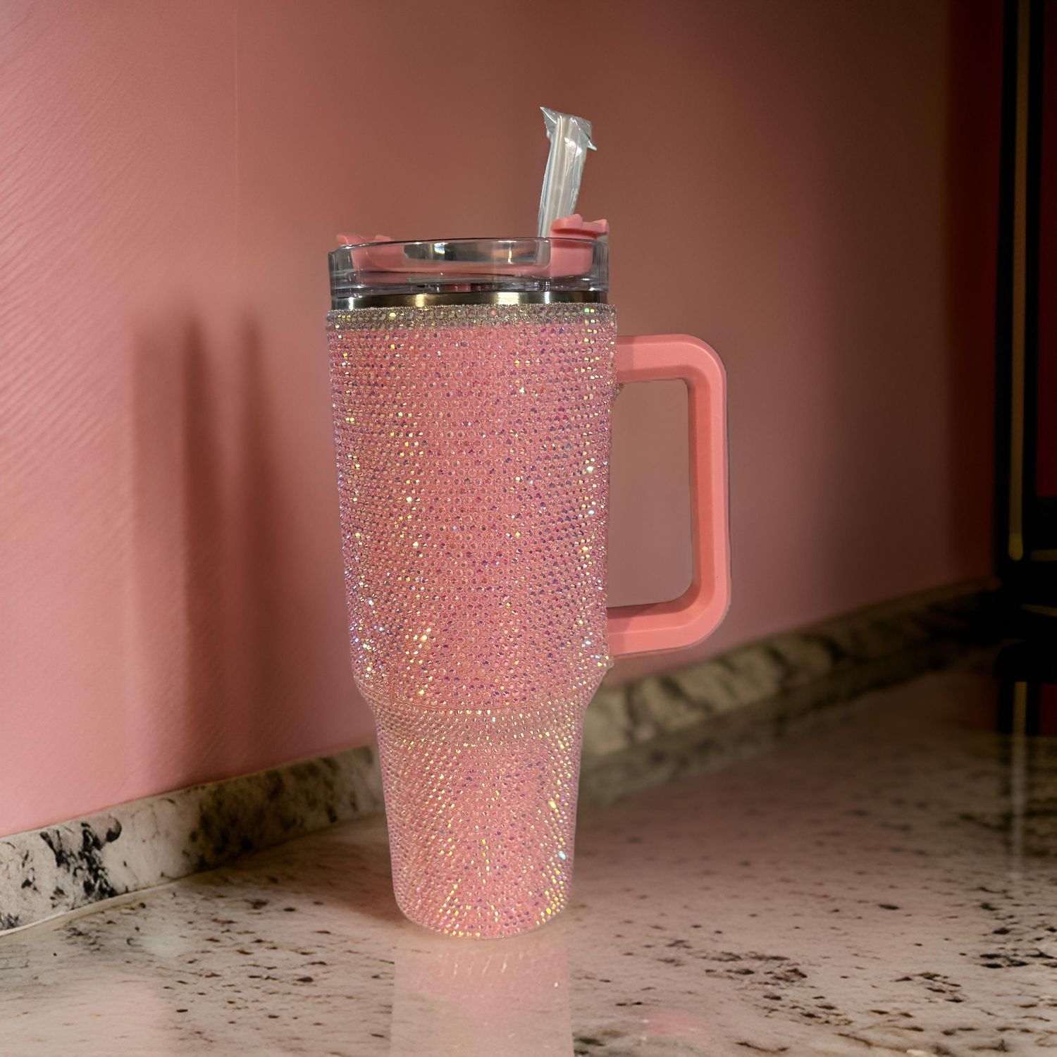 40oz Insulated Cup - Pink Rhinestones