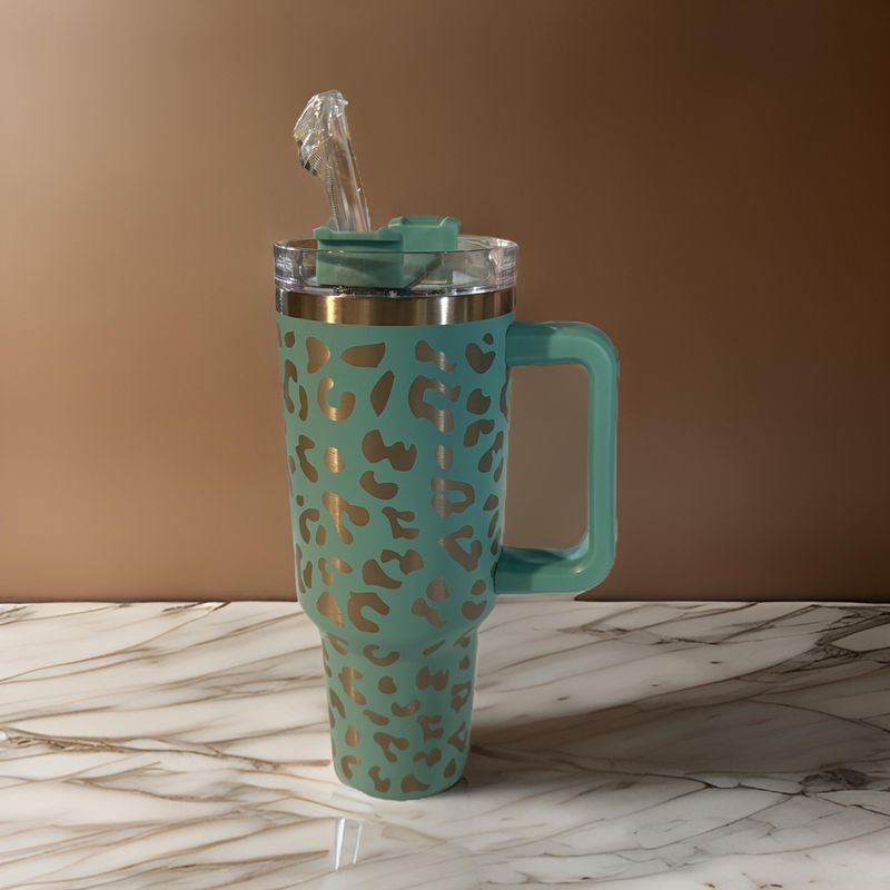 40oz Insulated Cup - Teal Leopard Print