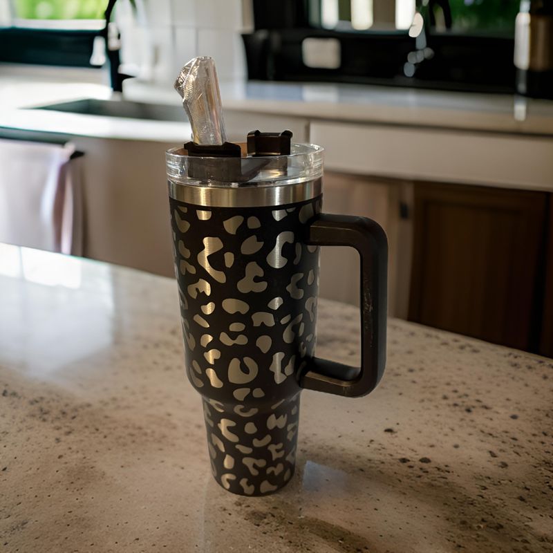 40oz Insulated Cup - Black Leopard Print