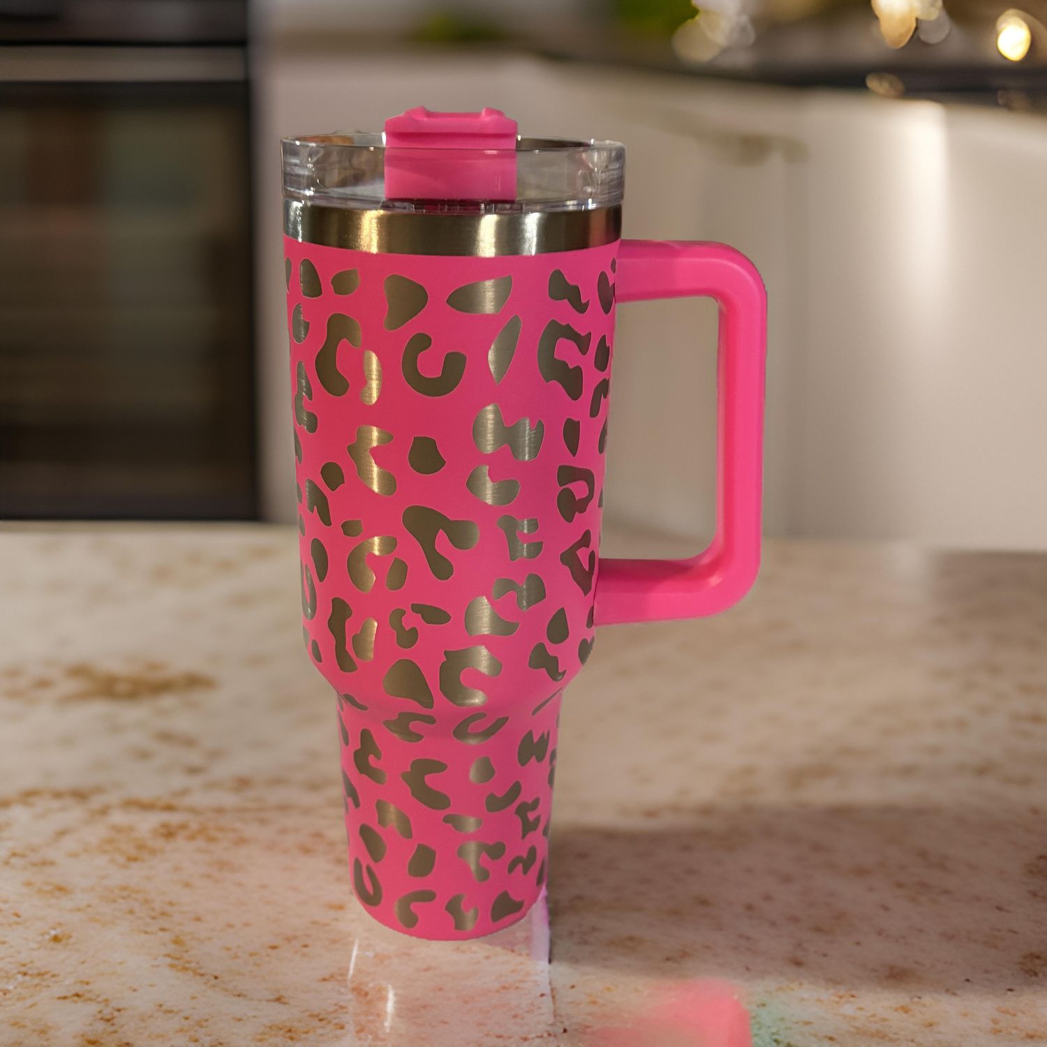 40oz Insulated Cup - Pink Leopard Print