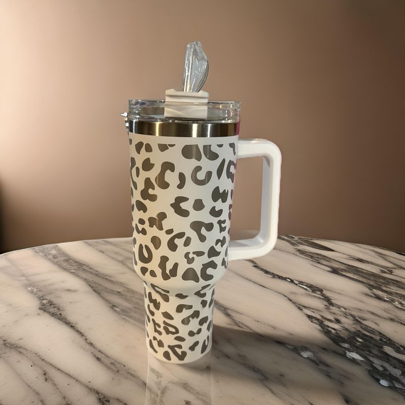 40oz Insulated Cup - White Leopard Print