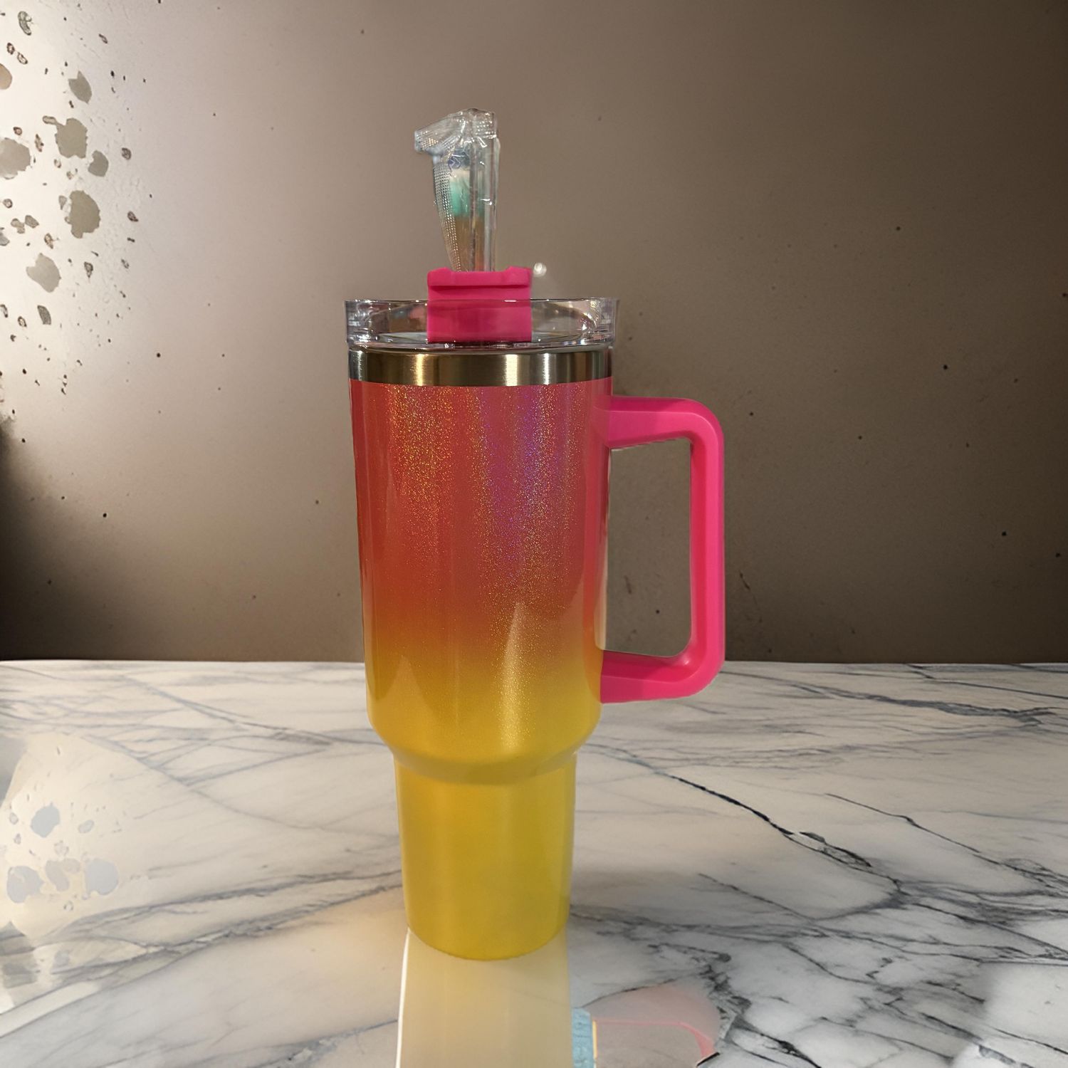 40oz Insulated Cup - Pink/Yellow Shimmer