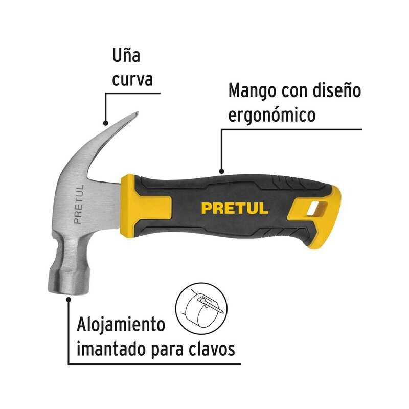 Martillo Mini, Mango Ergonómico, 10 Oz, Con Compartimiento Imantado Para Clavos