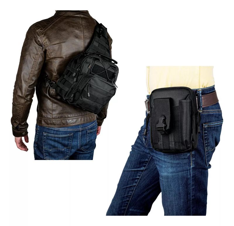 kit De Mochila Bandolera y Porta Celular, Extremadamente Amplios, Ultra Militares