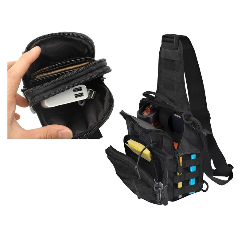 kit De Mochila Bandolera y Porta Celular, Extremadamente Amplios, Ultra Militares