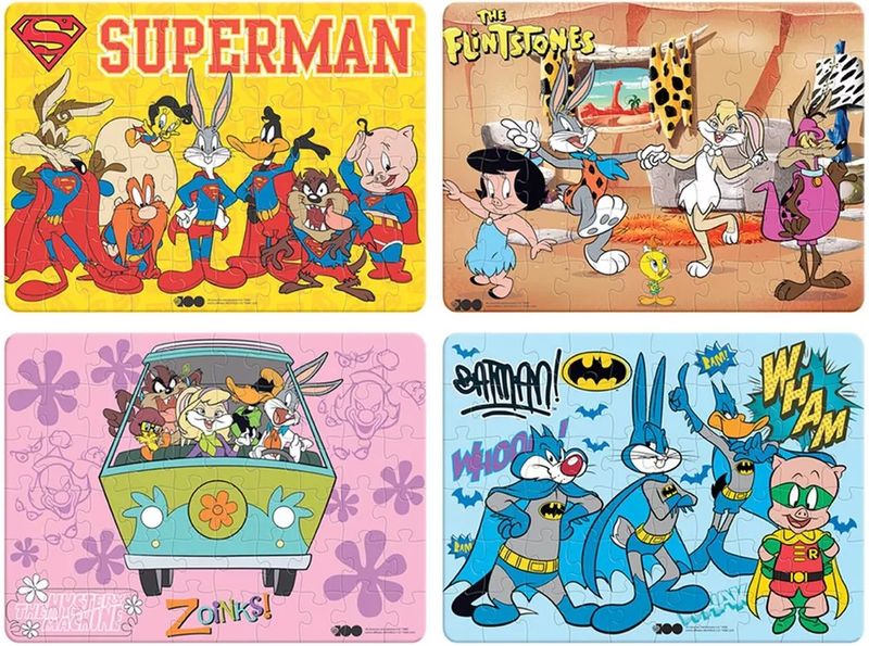 4 Rompecabezas De Bugs Bunny, Los Picapiedra y Batman 100 Aniversario